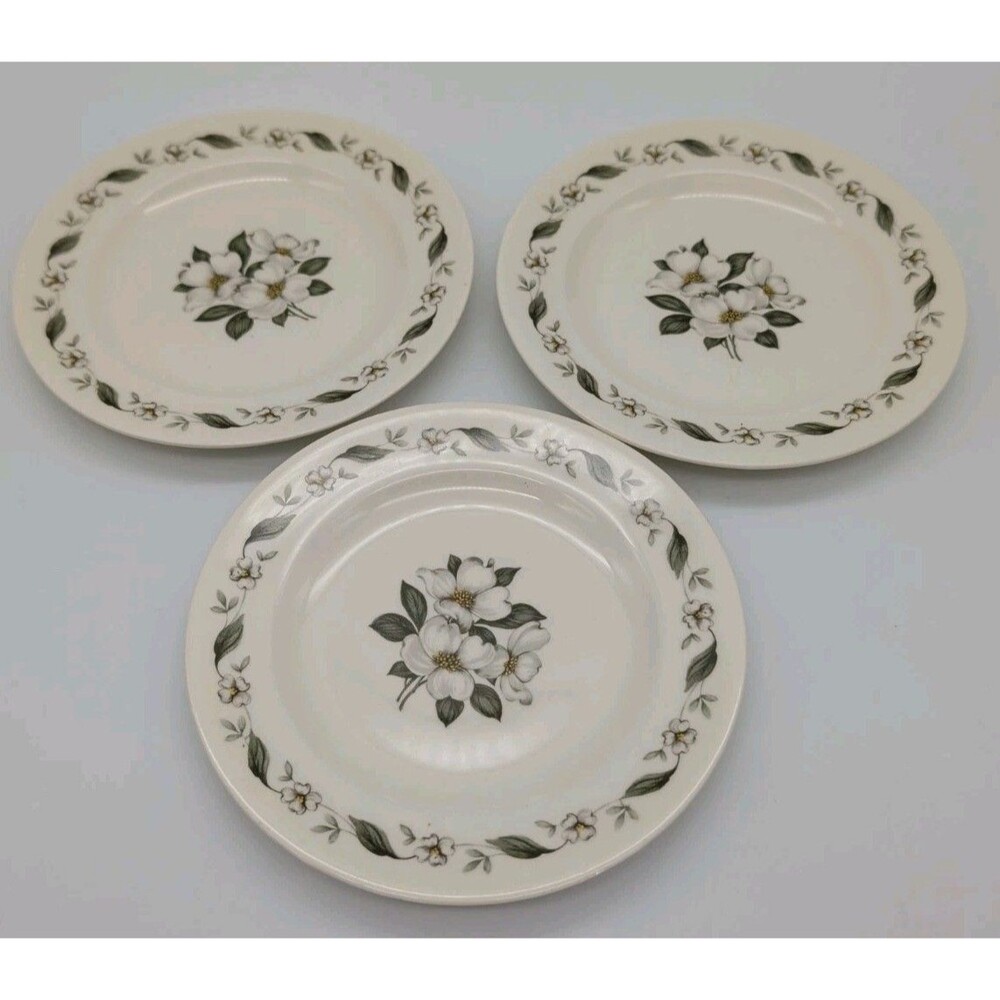 3 Steubenville USA Cornelia Bread & Butter Plates White Dogwood Flower 6.25"